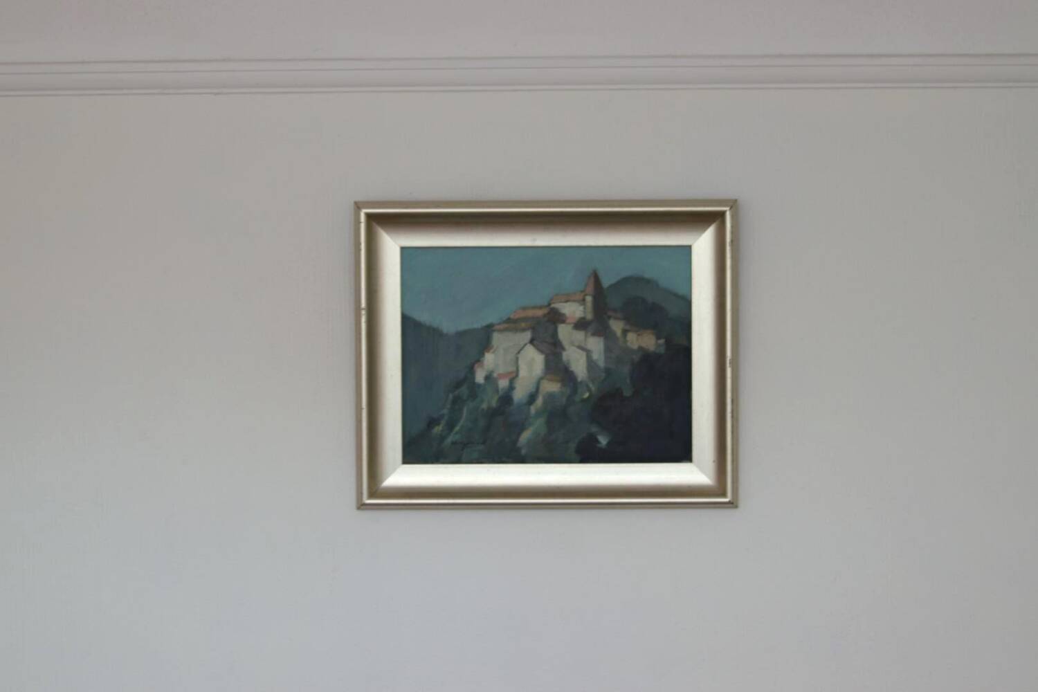 Mid Century Swedish Oil on Canvas “Village Motif” by Bengt Hillgrund