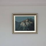 Mid Century Swedish Oil on Canvas “Village Motif” by Bengt Hillgrund