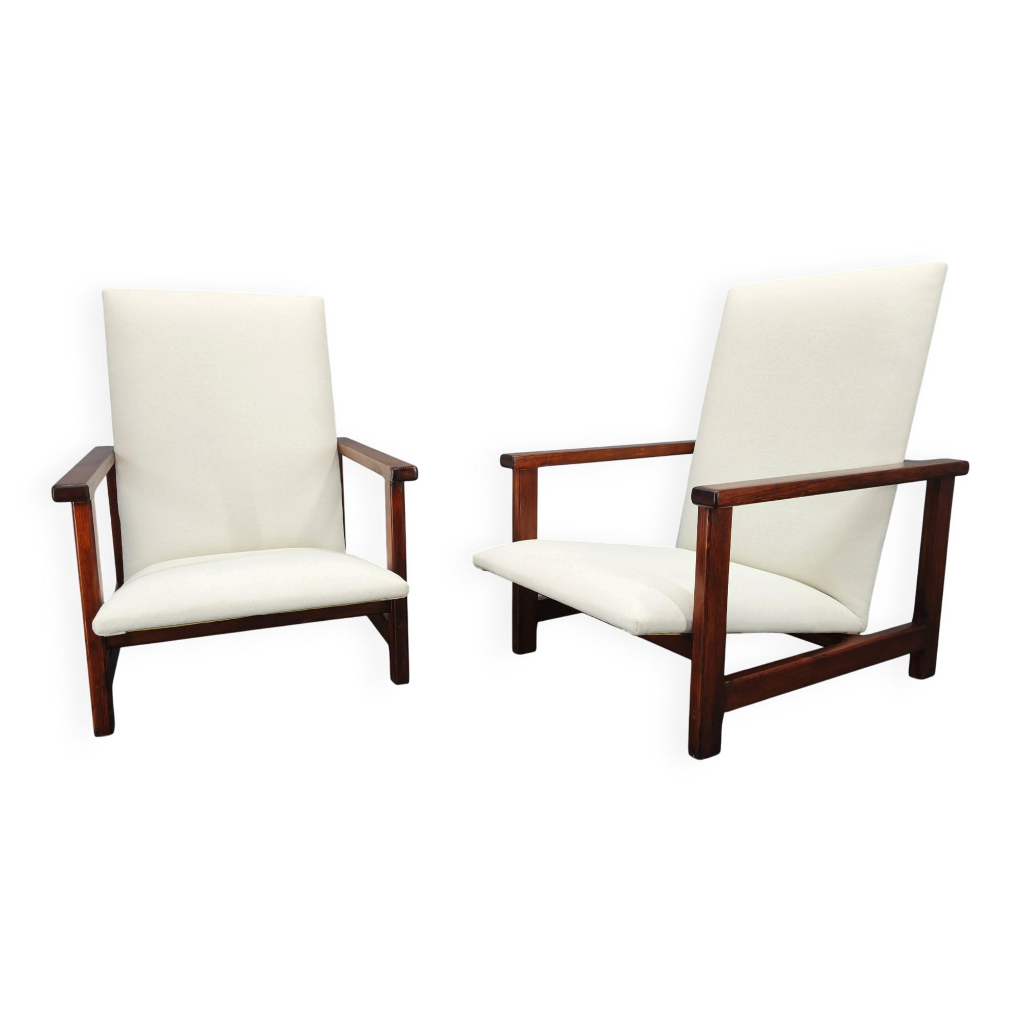 Pair of Mid-Century Pine Lounge Chairs, Czechoslovakia 1970s