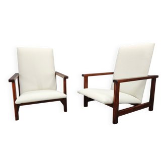 Pair of Mid-Century Pine Lounge Chairs, Czechoslovakia 1970s