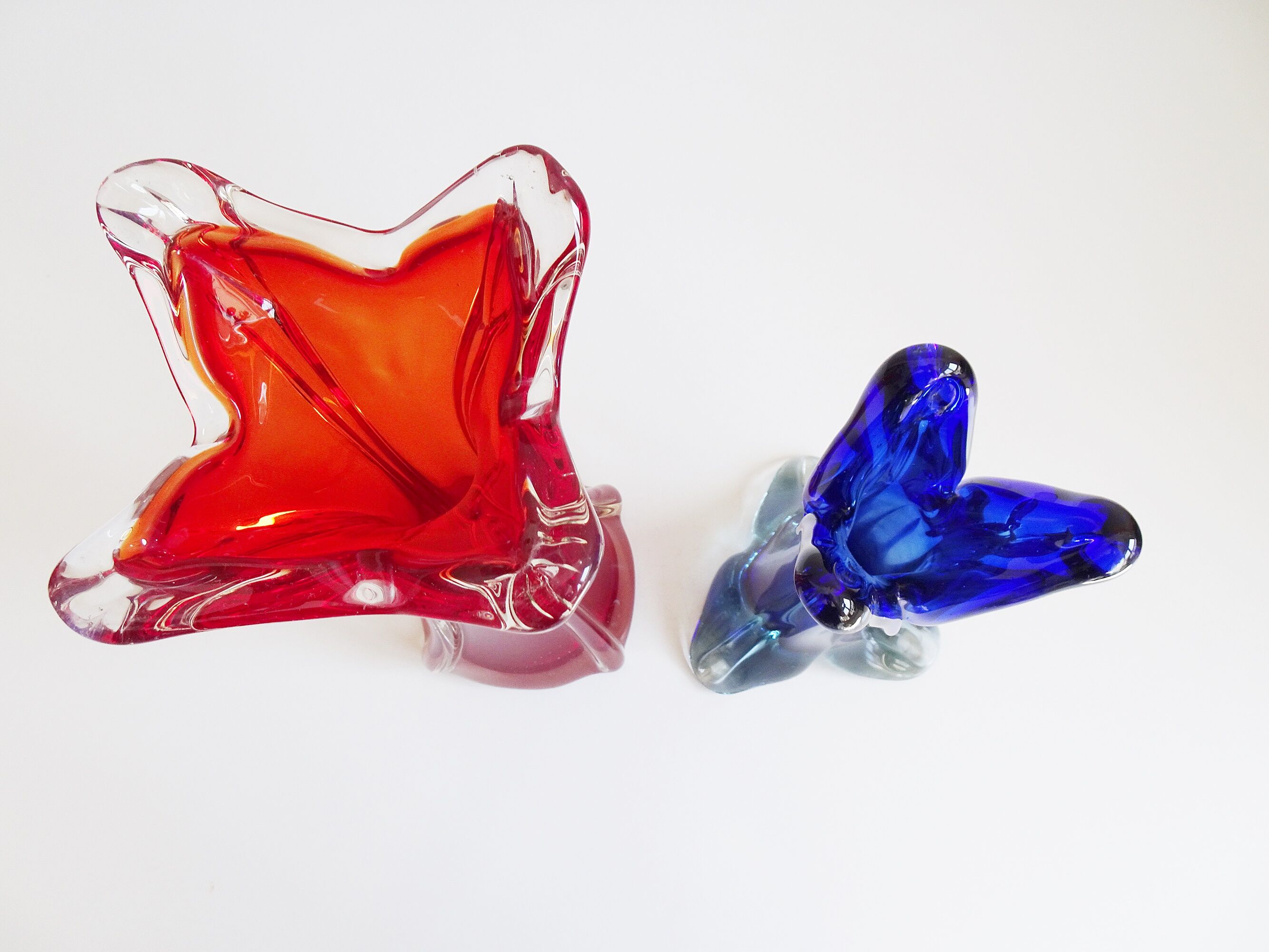 Murano glass vases red and blue