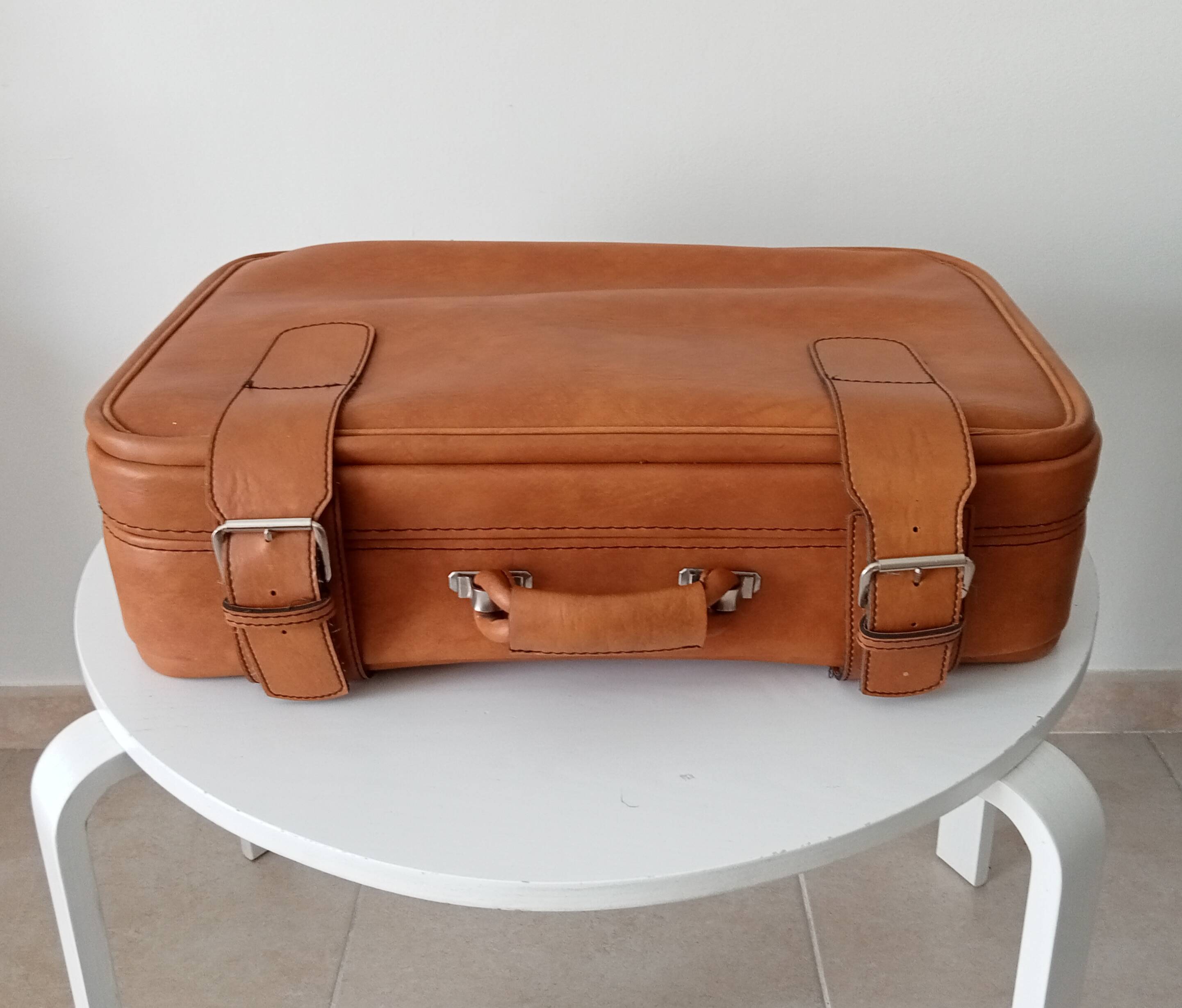 Valise vintage en cuir Camel années 60/70