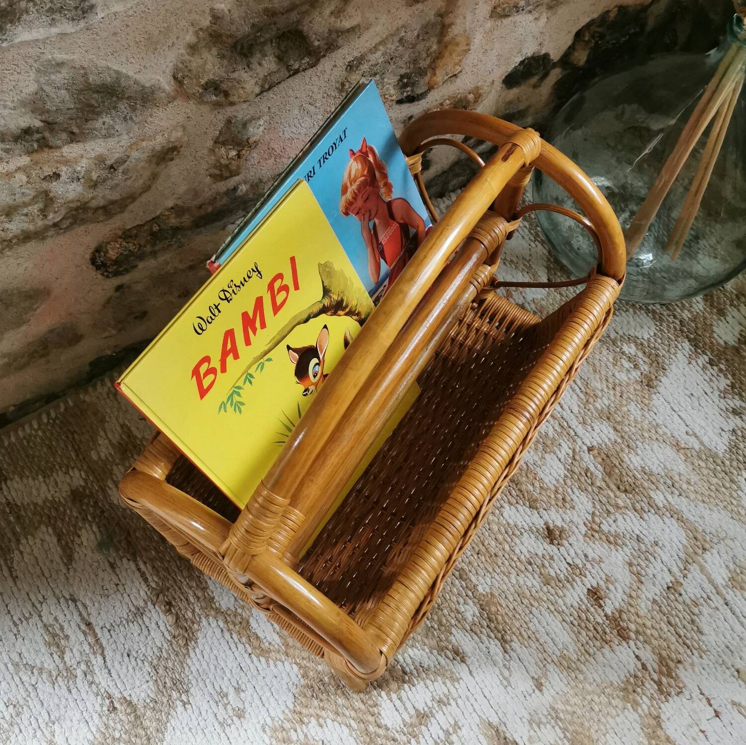 Vintage rattan magazine rack
