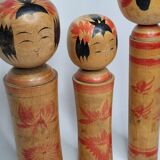 Set of three Kokeshi family dolls, vintage, 32 cm