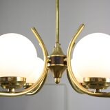 Mid-Century Italian Brass and Opaline Chandelier