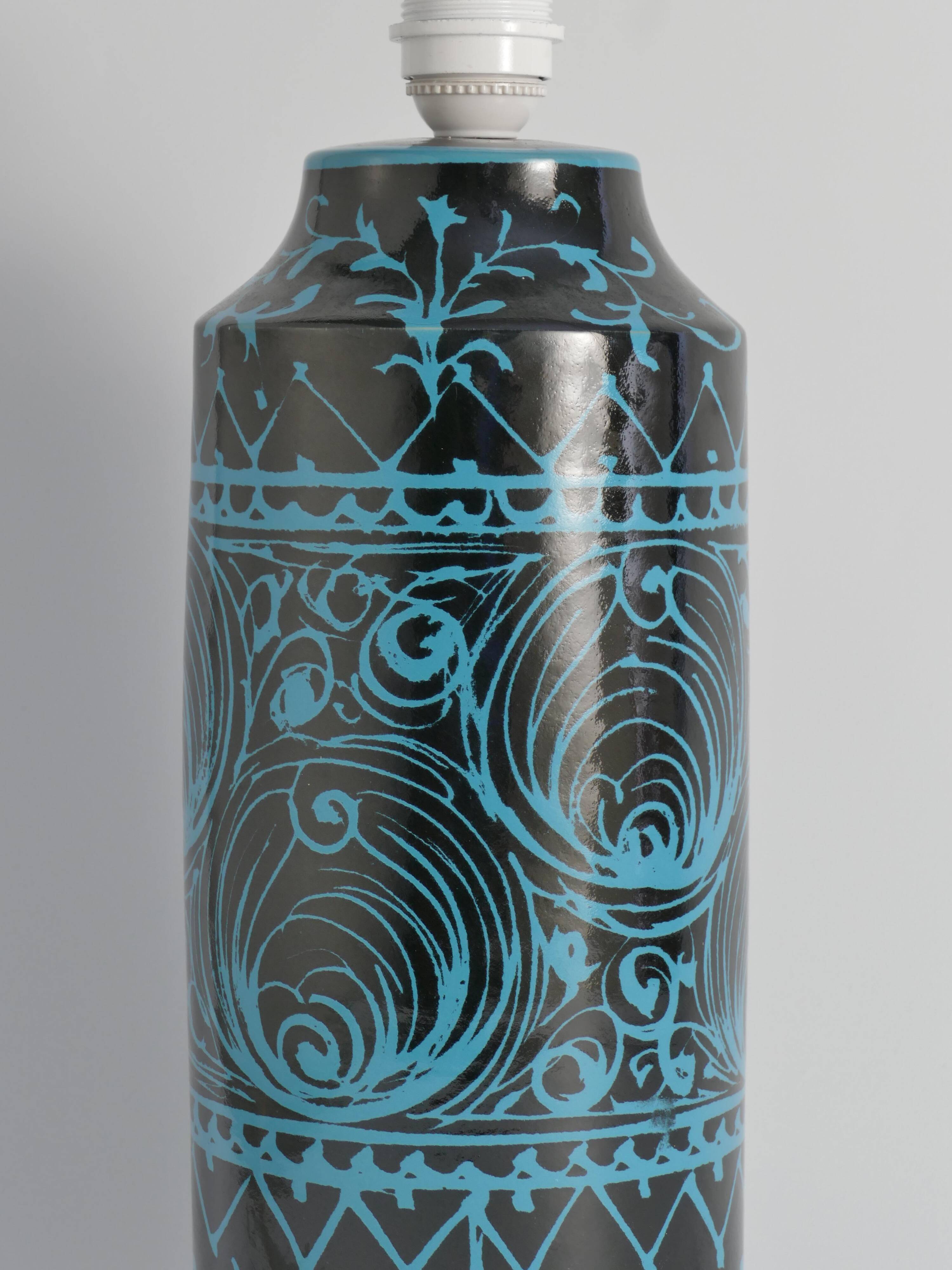 Black and Turquoise Ceramic Table Lamp by Avino Bagni, Italy, 1960s