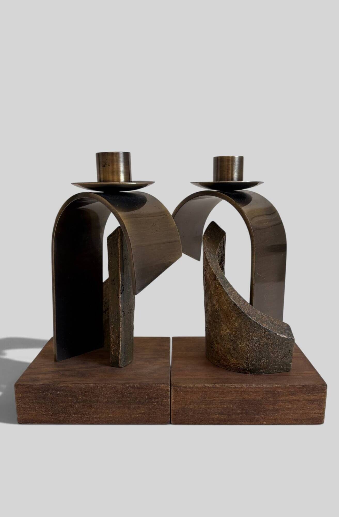Pair of Brutalist Sculptural Candleholders by Arte Romera, Spain, 1980s