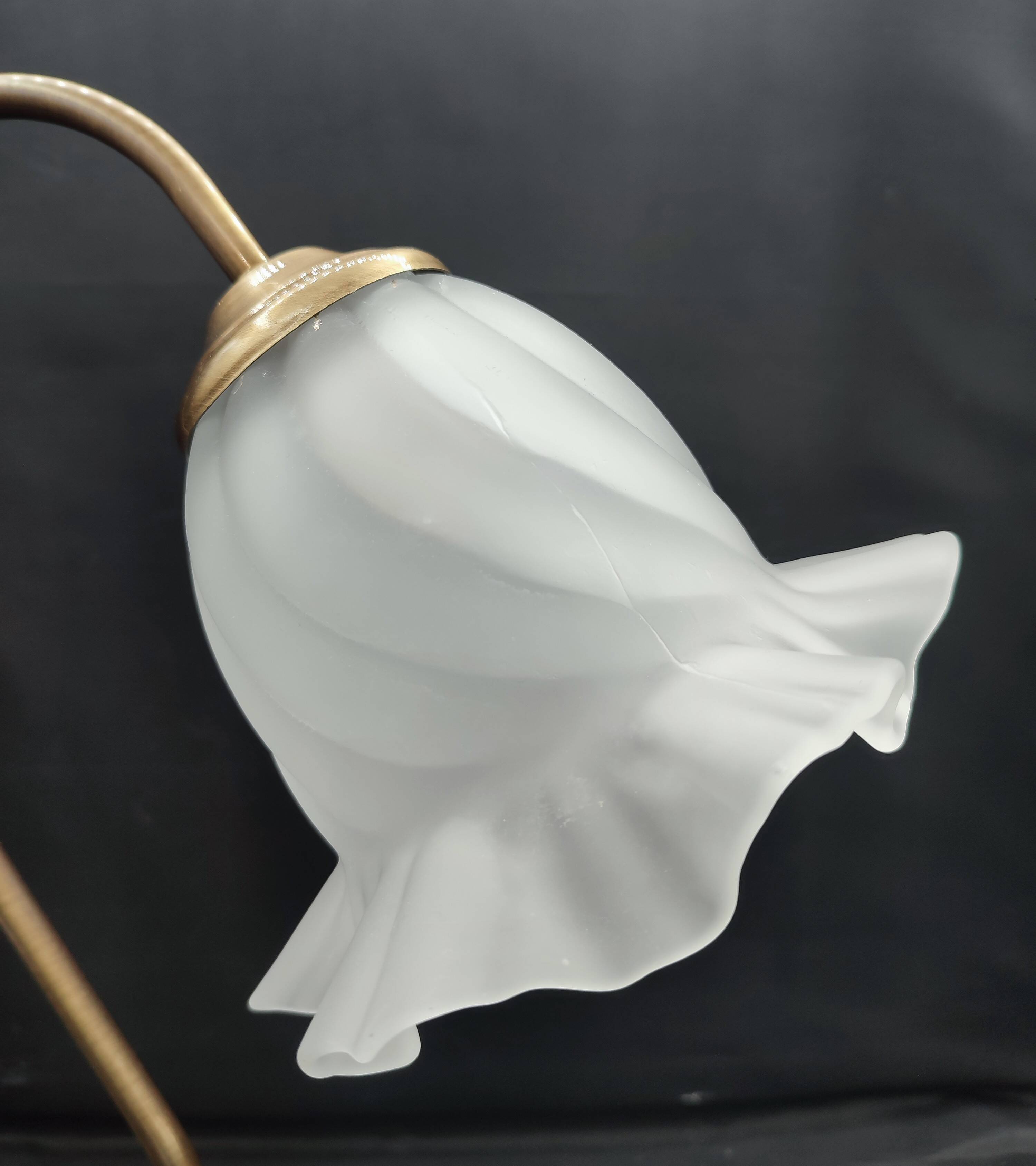 Brass and glass swan neck desk lamp in Art Nouveau style.