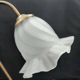 Brass and glass swan neck desk lamp in Art Nouveau style.