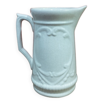 Signed cracked ceramic water pitcher - white - shabby style