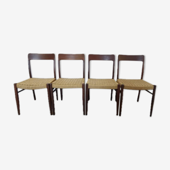 Set of 4 teak and rope chairs from the 60s