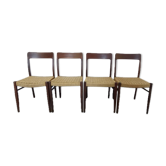 Set of 4 teak and rope chairs from the 60s