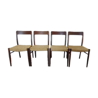 Set of 4 teak and rope chairs from the 60s