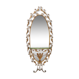 Entryway Mirror and Brass and Glass Console by Pierluigi Colli with Floral Frame