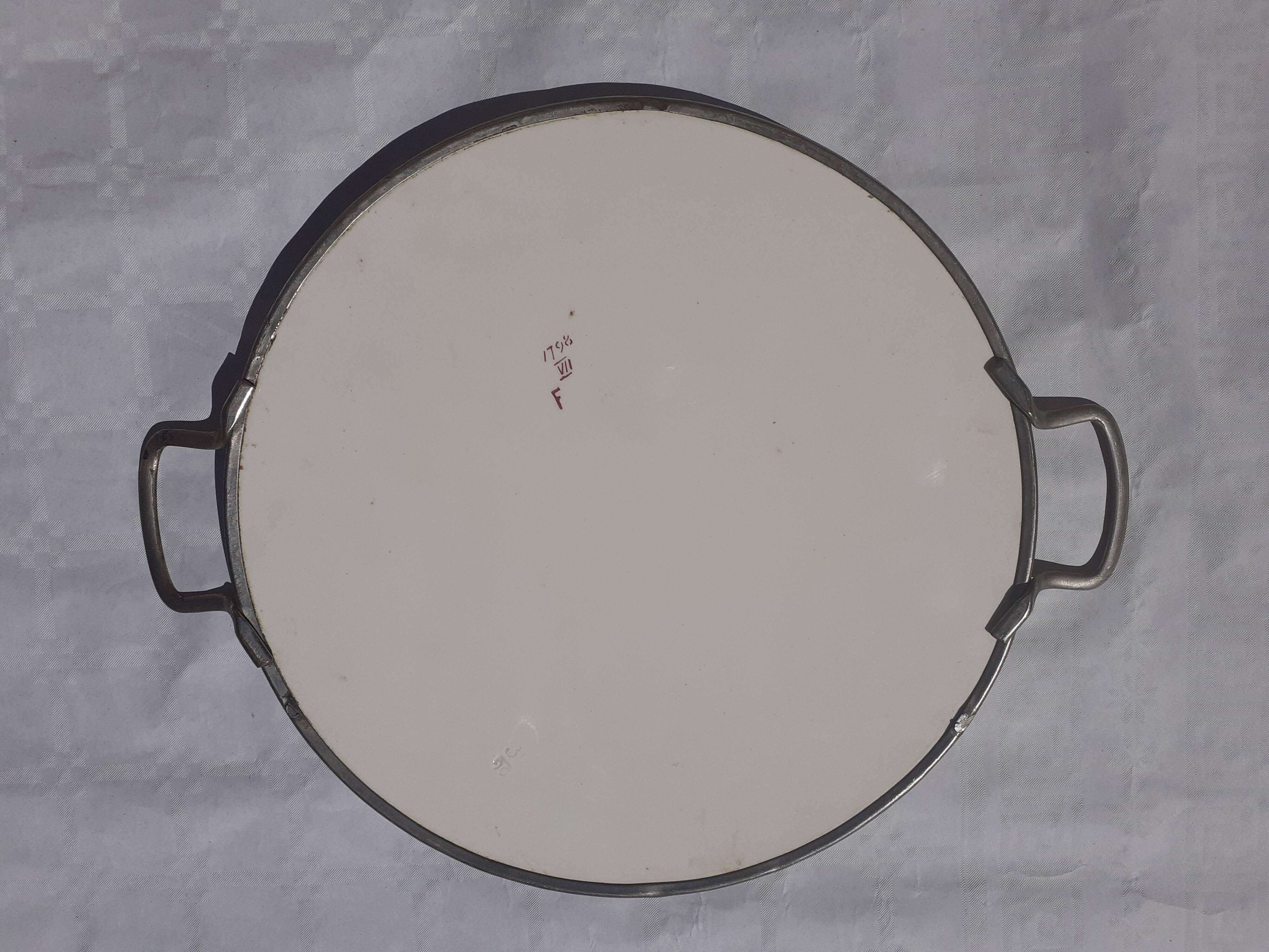 Earthenware serving tray decorated with stylized cherries