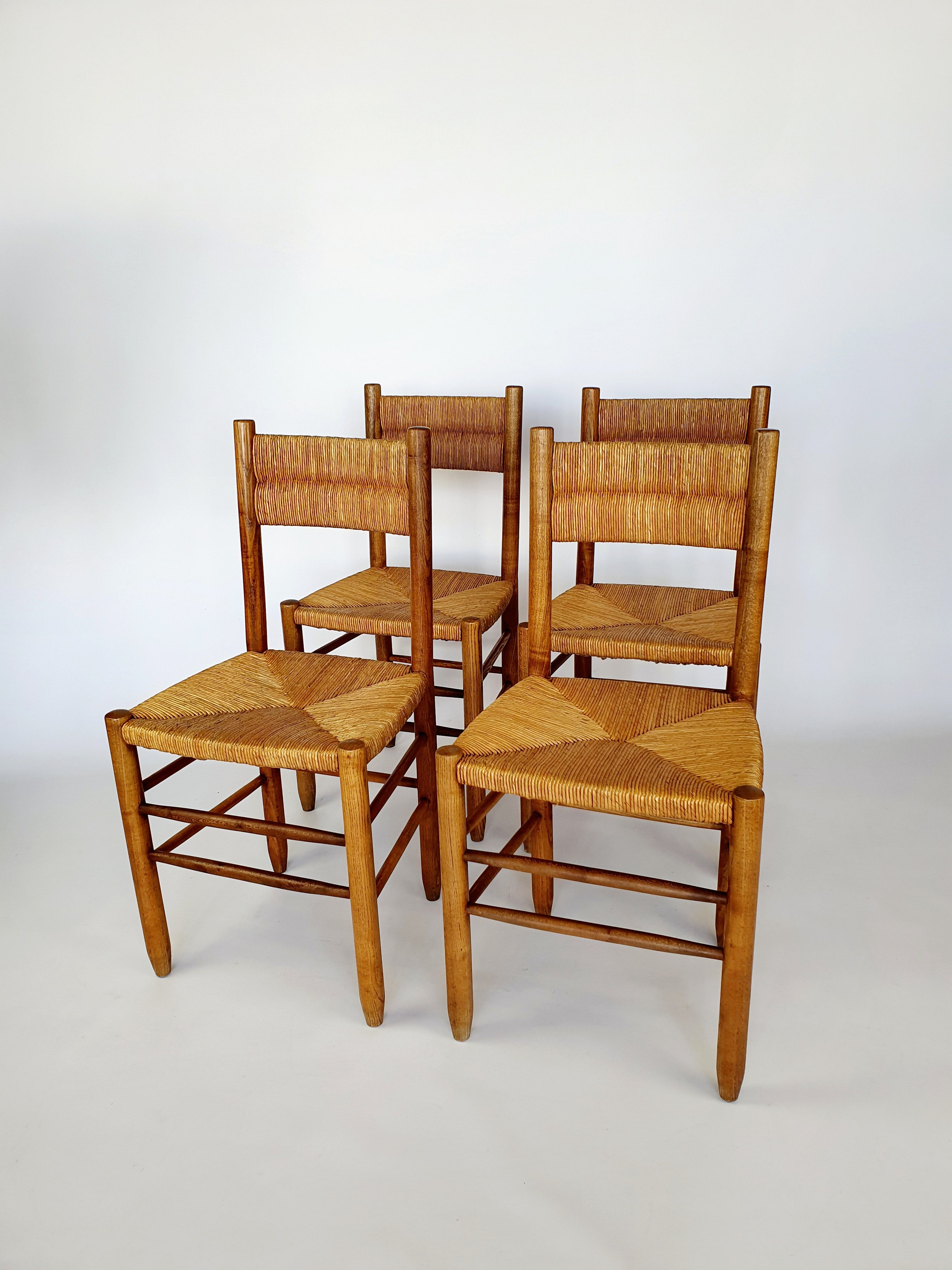 Set of 4 antique chairs, seats and mulched backrests