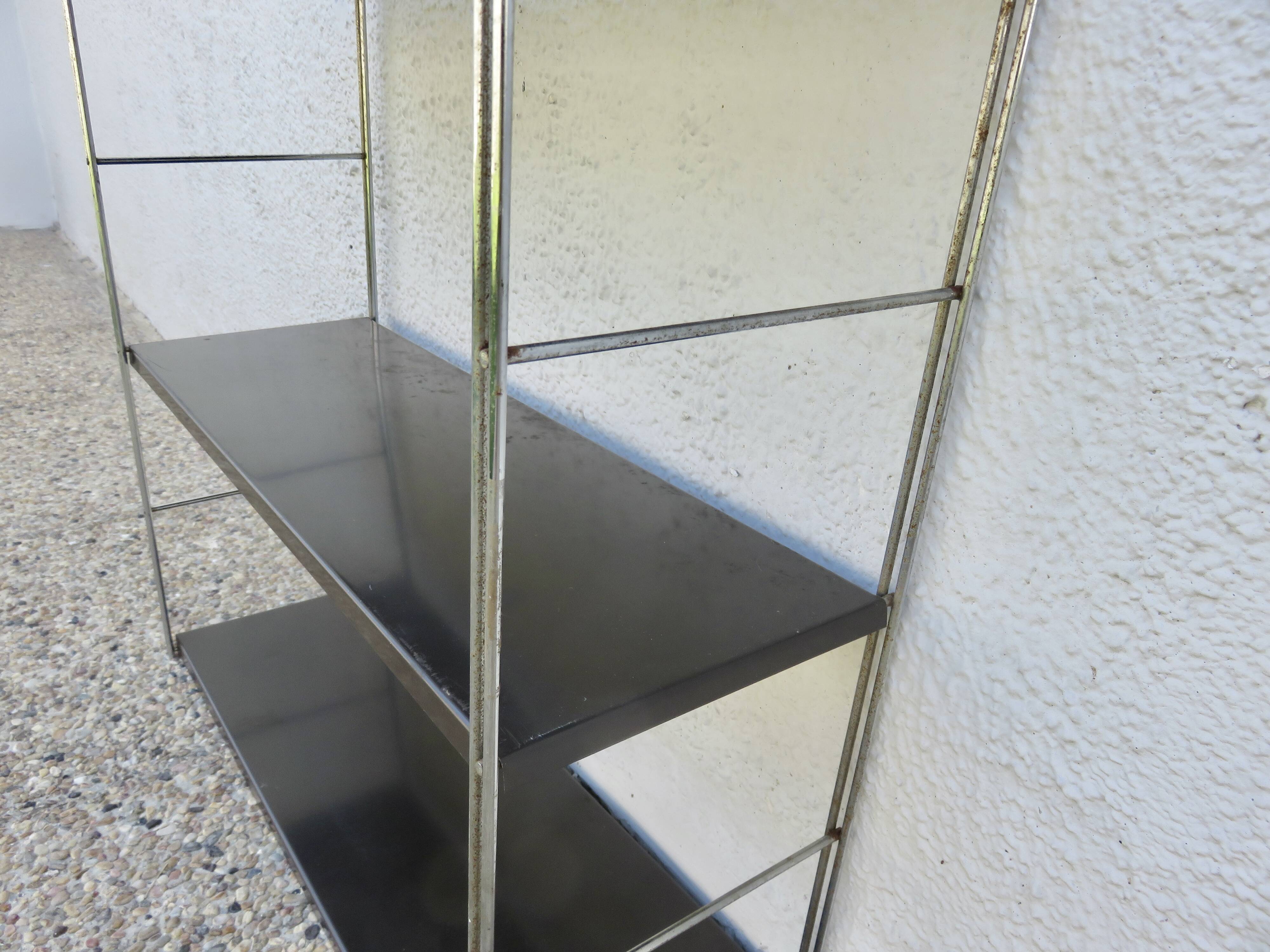 Modular String shelf in chrome and brown metal