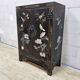 Cabinet laqué chinois vintage en pierre à savon, nacre / oiseaux