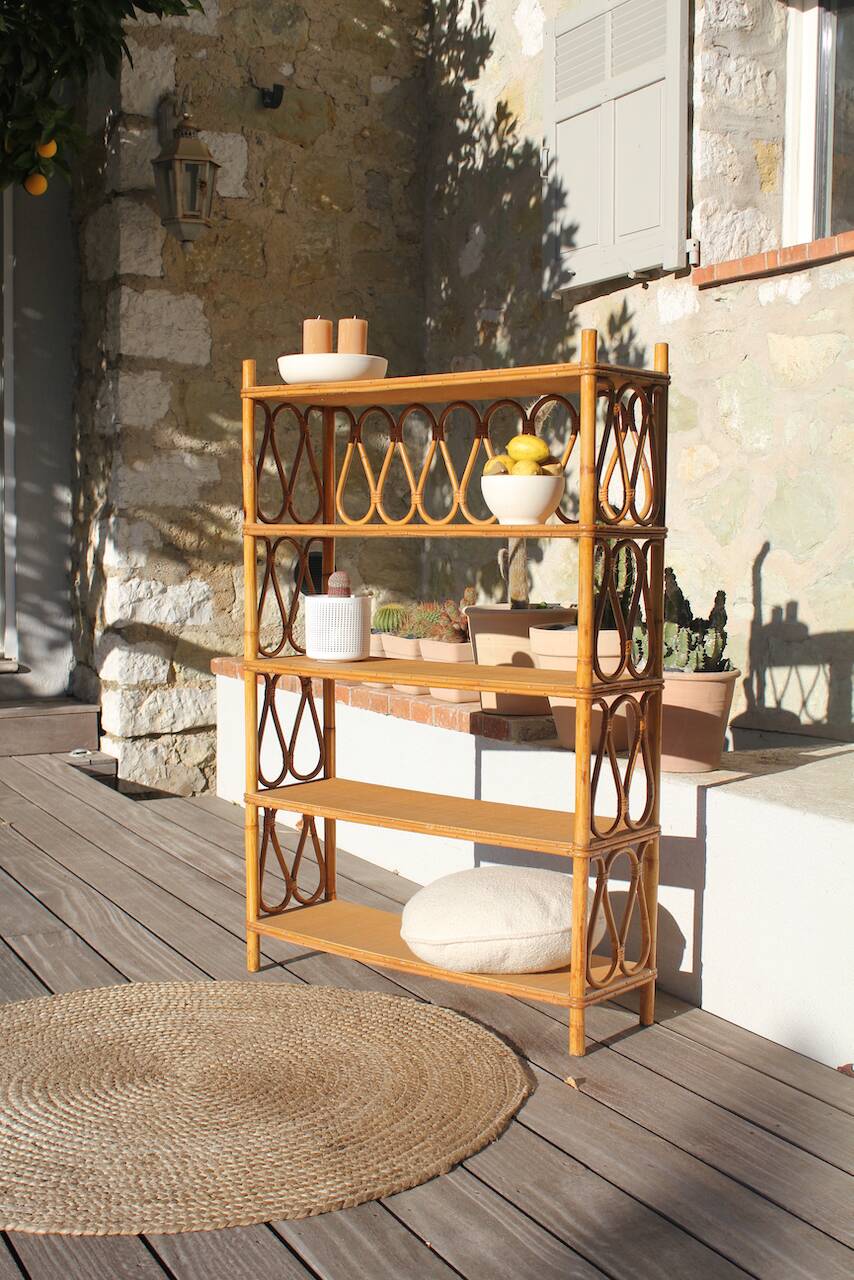 vintage rattan bookcase