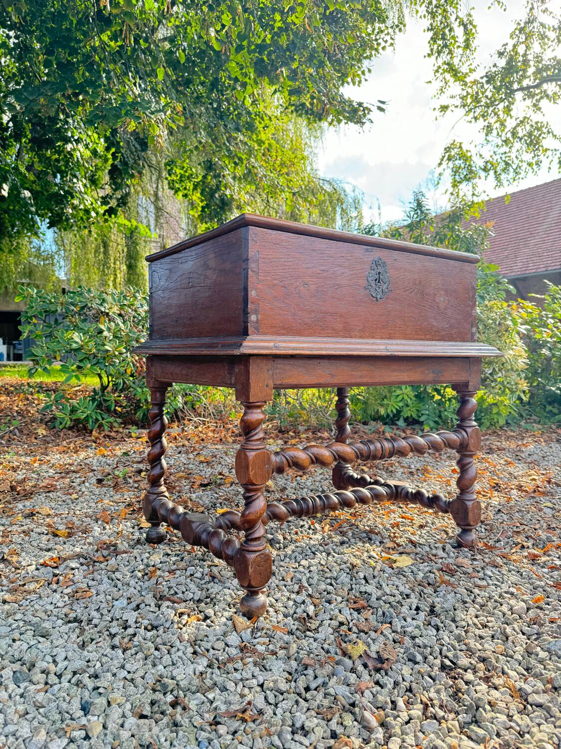 Wedding Chest and its Twisted Base in Oak 17th Century