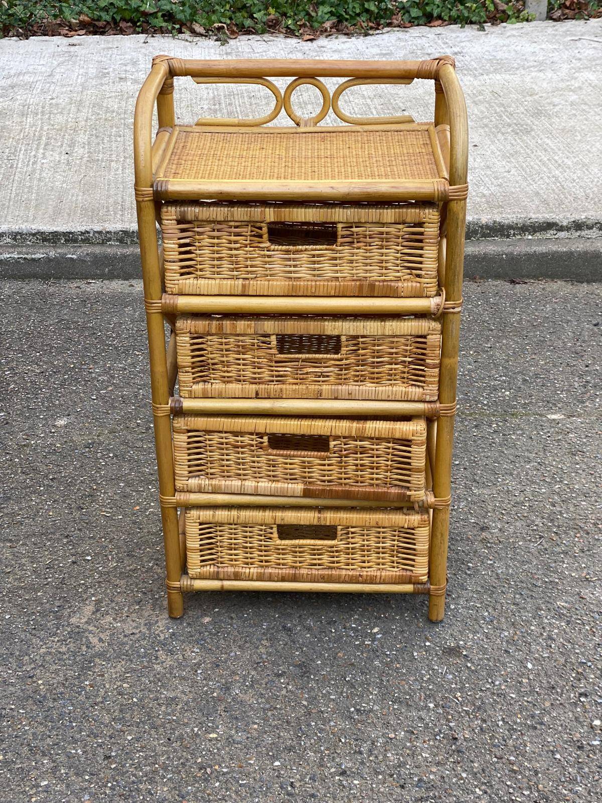 Vintage bamboo and woven rattan chest of drawers with 4 drawers.