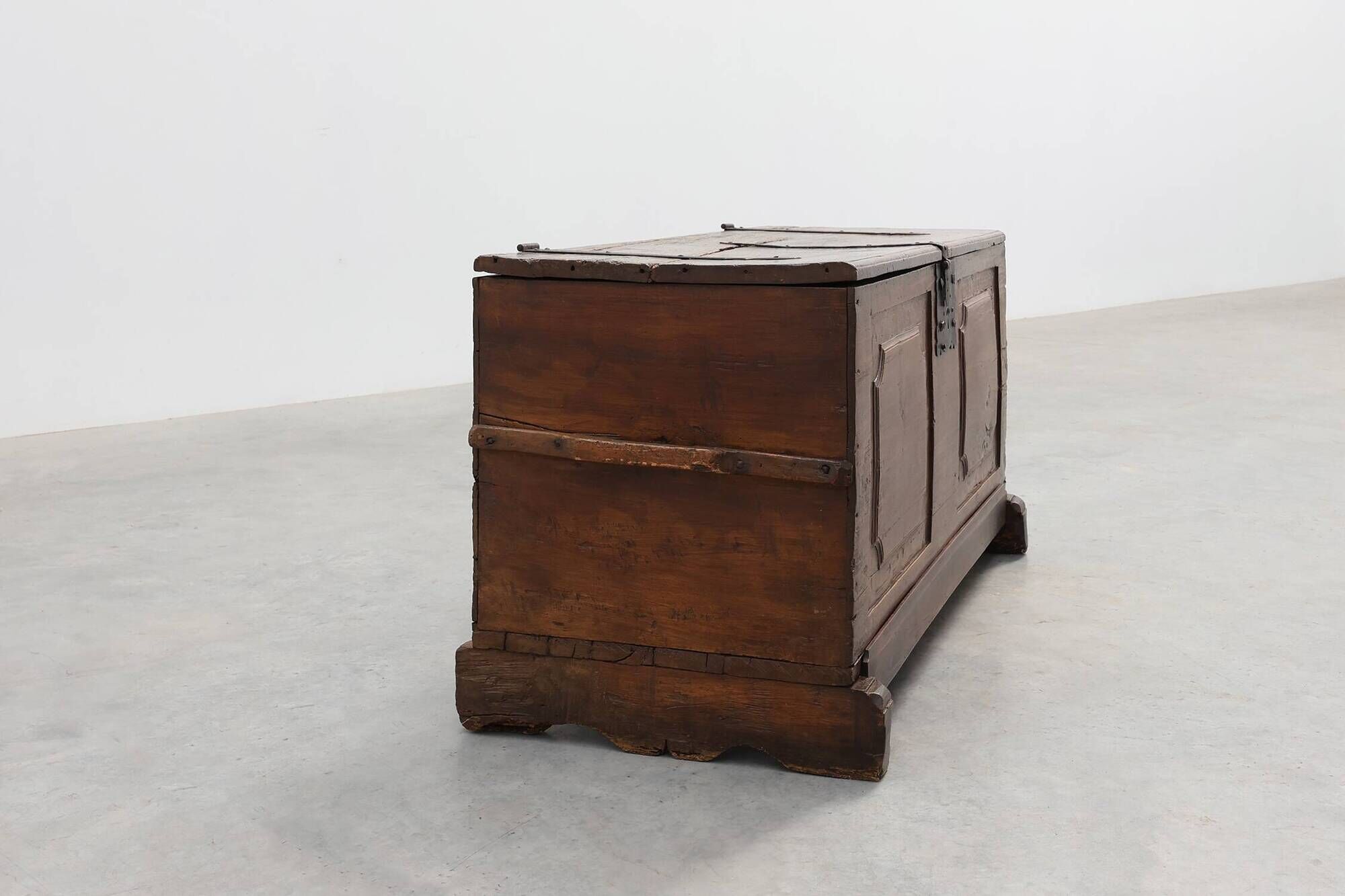 Flemish Oak Blanket Chest with panelled front and iron lock, dated 1825