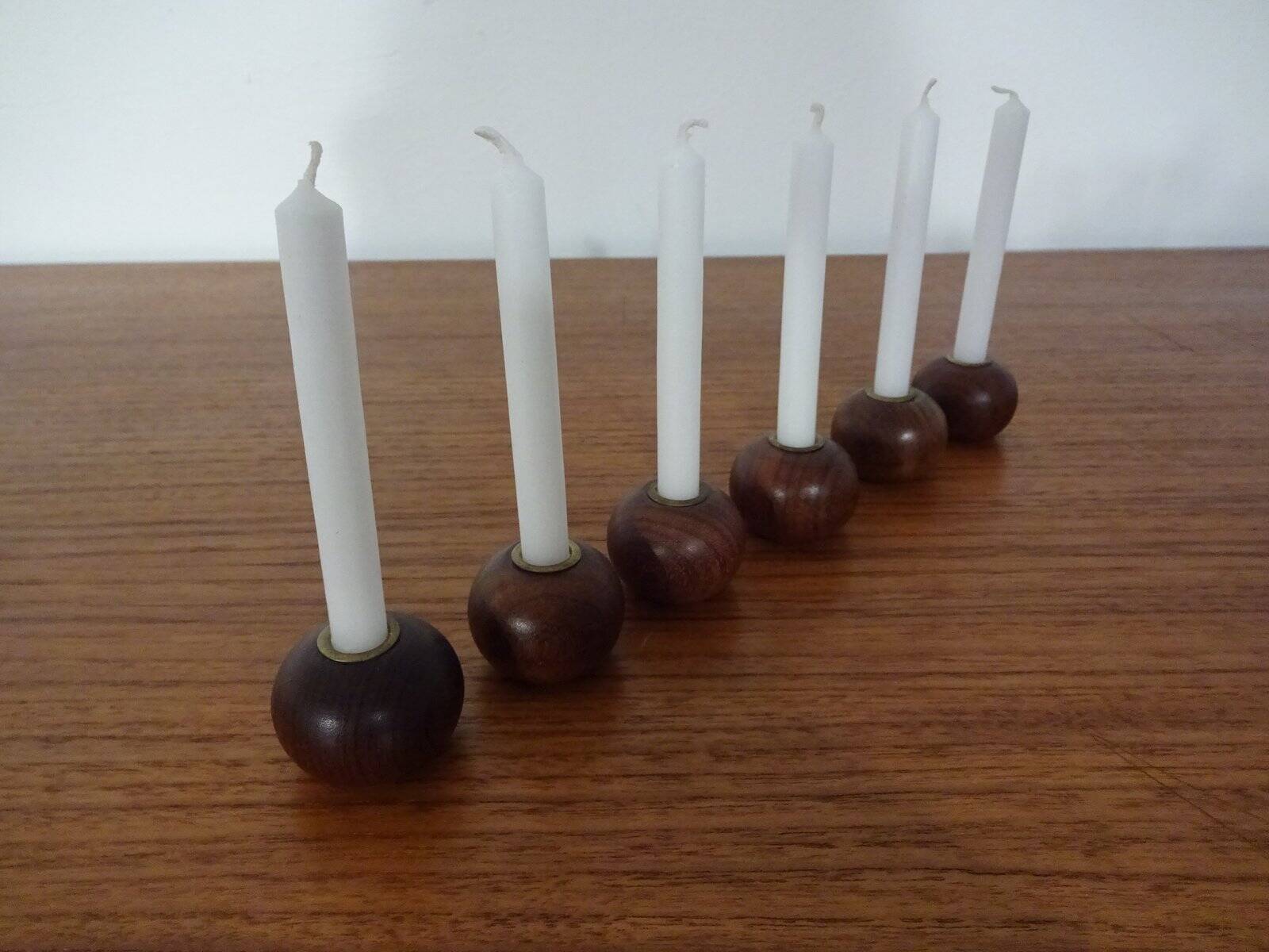 Danish Teak Candleholders, 1960s, Set of 6