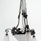 Wrought iron chandelier, tulips / pressed-molded glass bowl, Art Deco, 1930