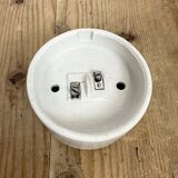 Vintage white porcelain ceiling light with striped glass, 1970s