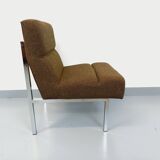 Vintage modernist armchair in wool fabric and chrome metal