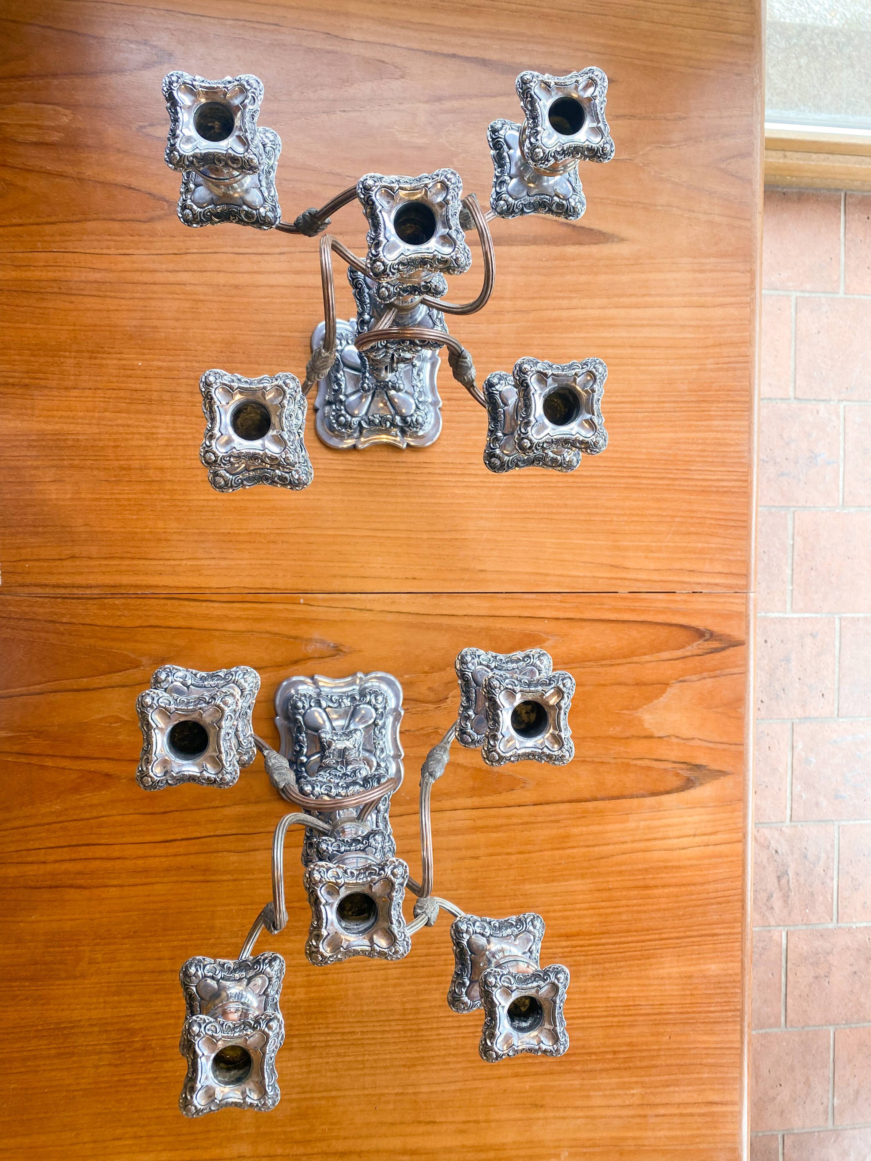 Pair candelabras in silvered bronze