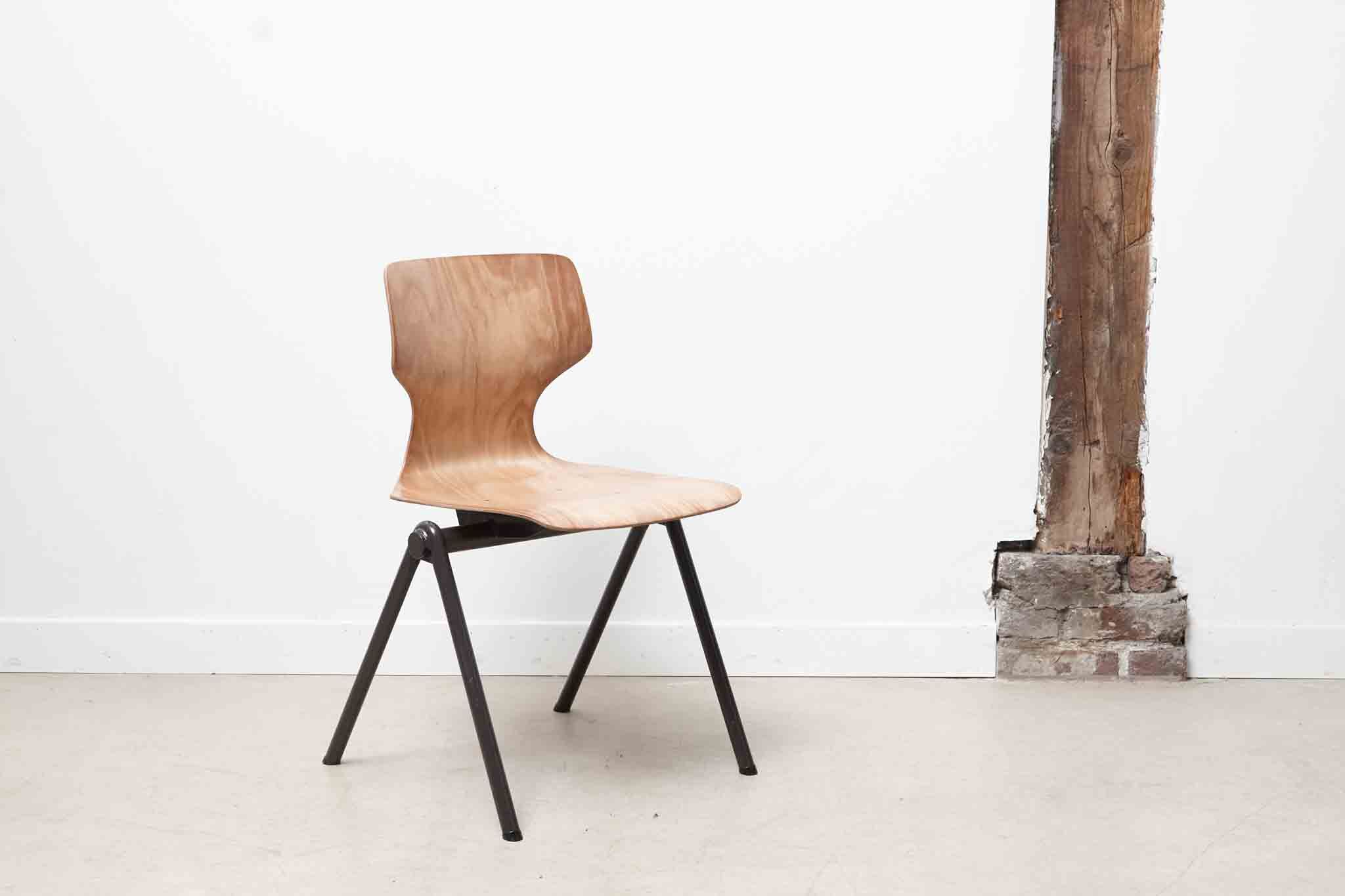 Vintage stackable chair Galvanitas S30 arched beech grey