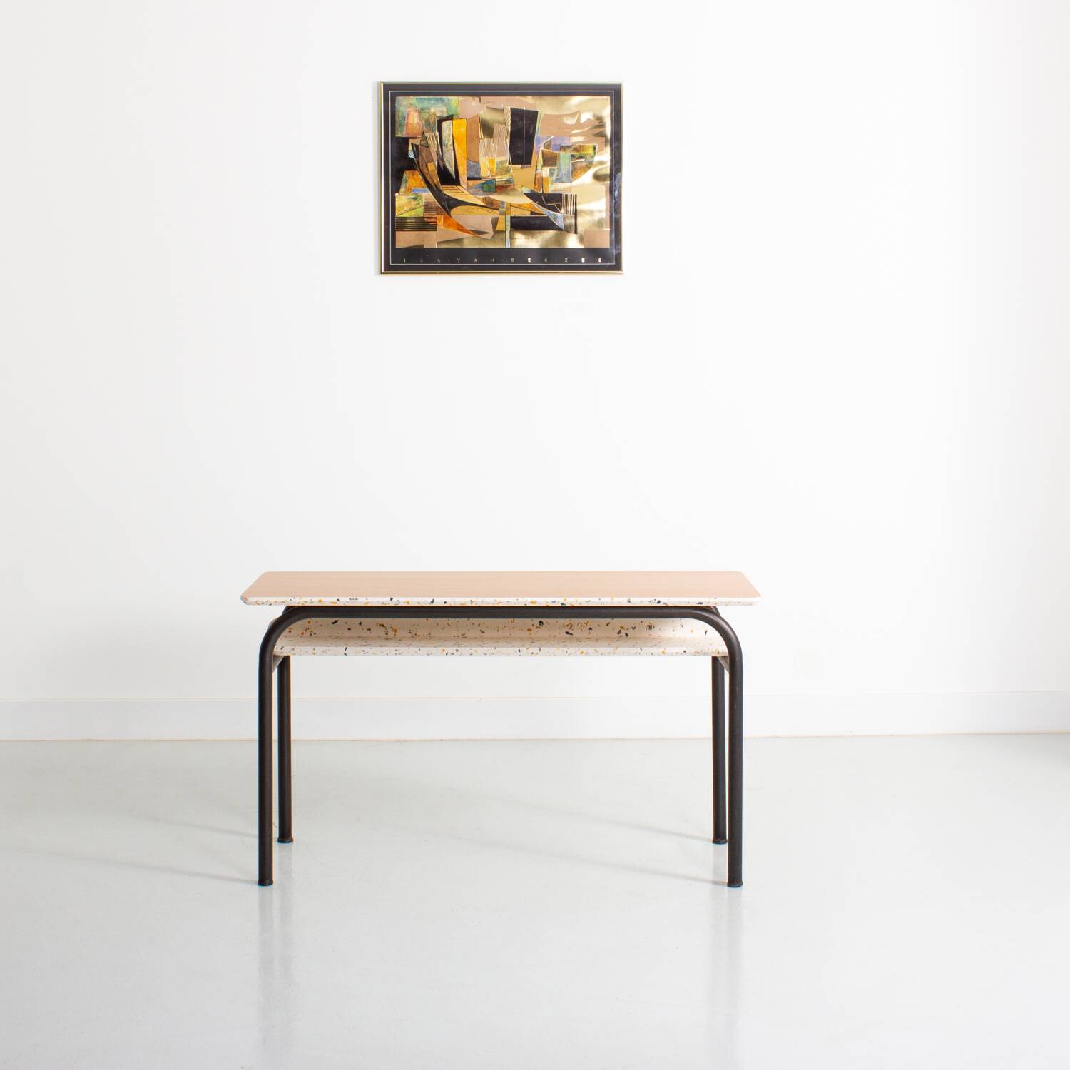 Children's metal desk completely redesigned with terrazzo imitation and a beech top