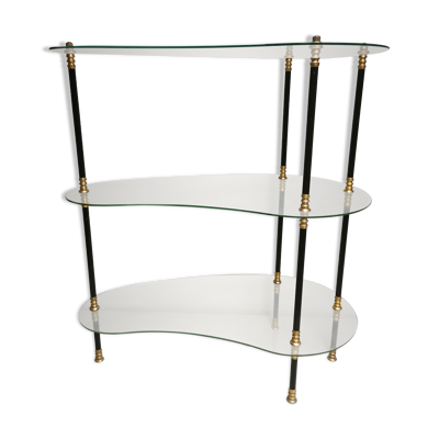 Présentoir vintage 1950 /  1960, table rognon d appoint , étagères en verre