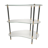 Présentoir vintage 1950 /  1960, table rognon d appoint , étagères en verre