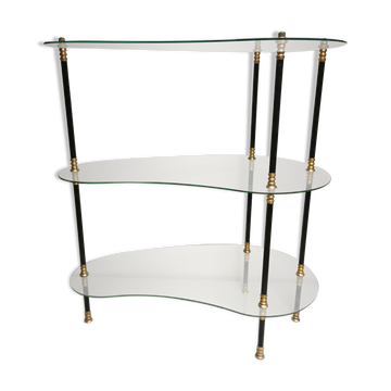 Présentoir vintage 1950 /  1960, table rognon d appoint , étagères en verre