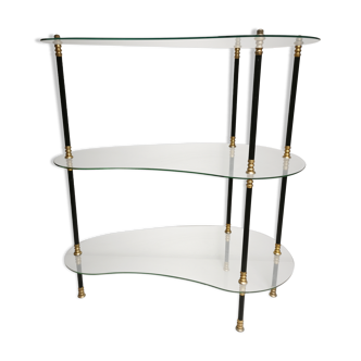 Présentoir vintage 1950 /  1960, table rognon d appoint , étagères en verre