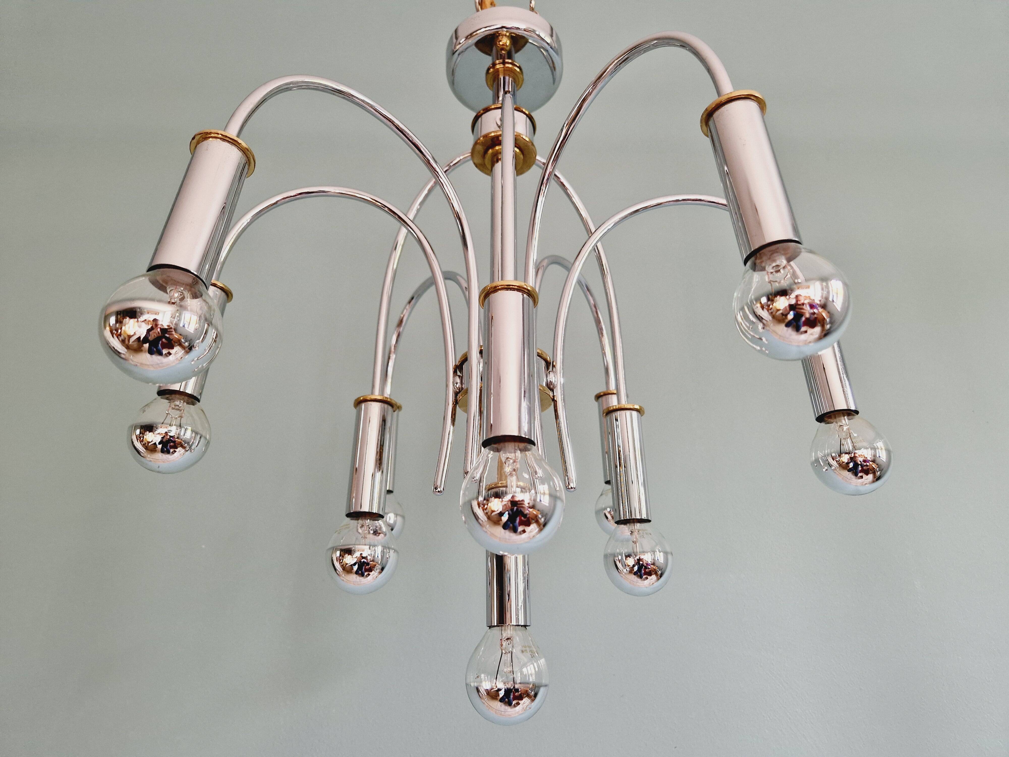Lustre design en métal chromé et laiton, Schröder & Co, années 70