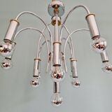 Designer chandelier in chromed metal and brass, Schröder & Co, 1970s