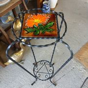 Sellette/ porte plante vintage avec faïence Vallauris