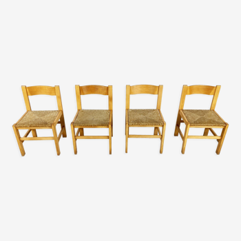 Chaises de salle à manger vintage en chêne et en osier, années 1960