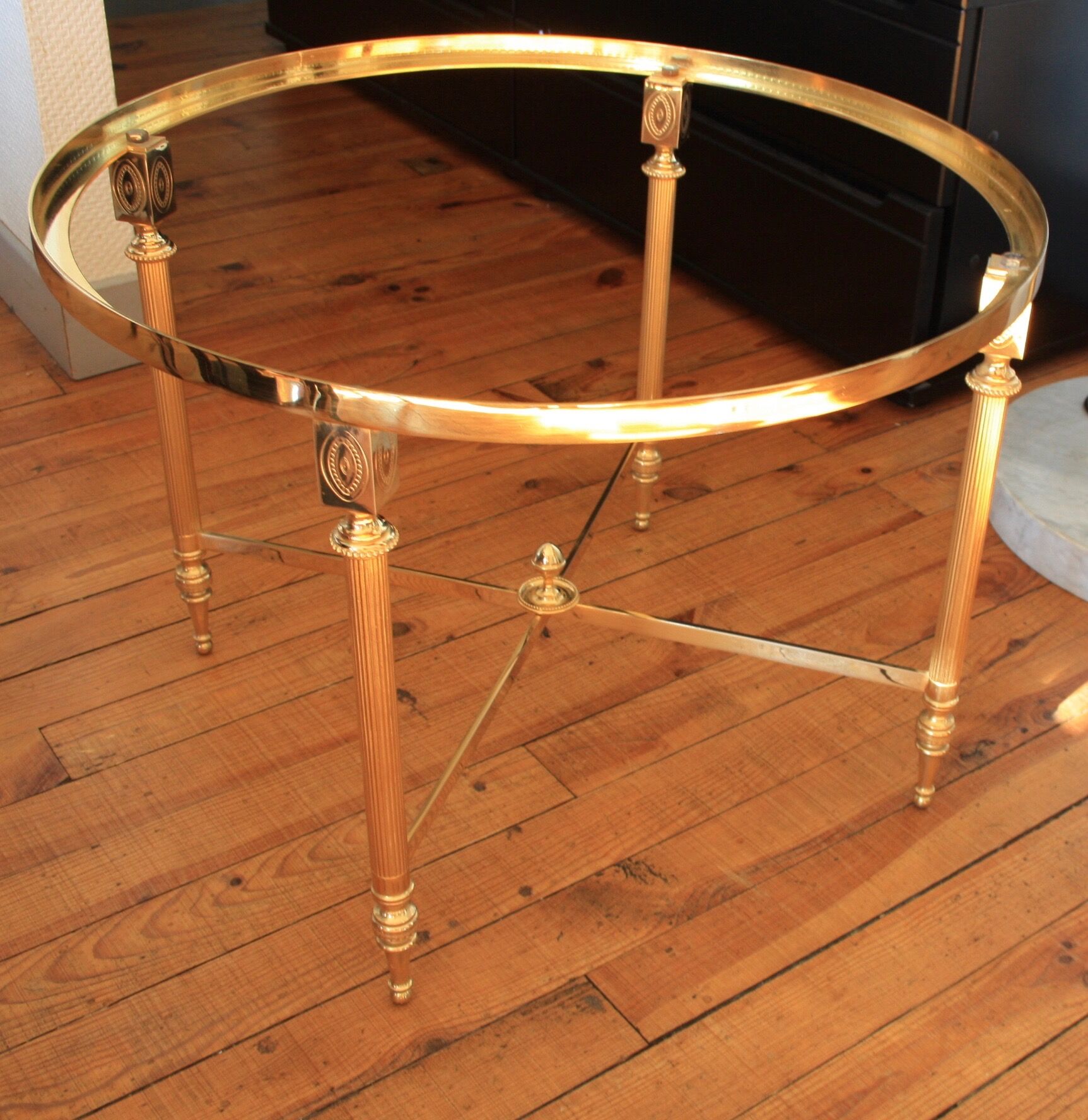 Marble and brass round coffee table