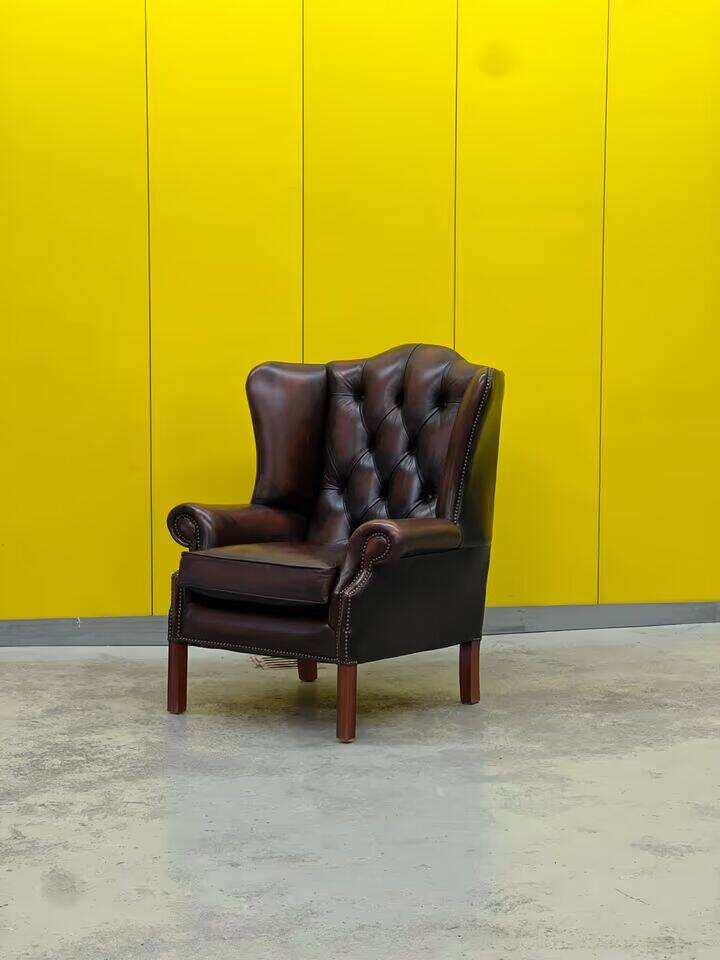 Traditional English Wingback Chesterfield Leather Armchair