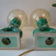 Pair of vintage lamps in bordeaux art ceramic