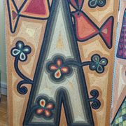Screen decorated with wool threads, “Huichol” art, Sofia Ribeira, 124 cm