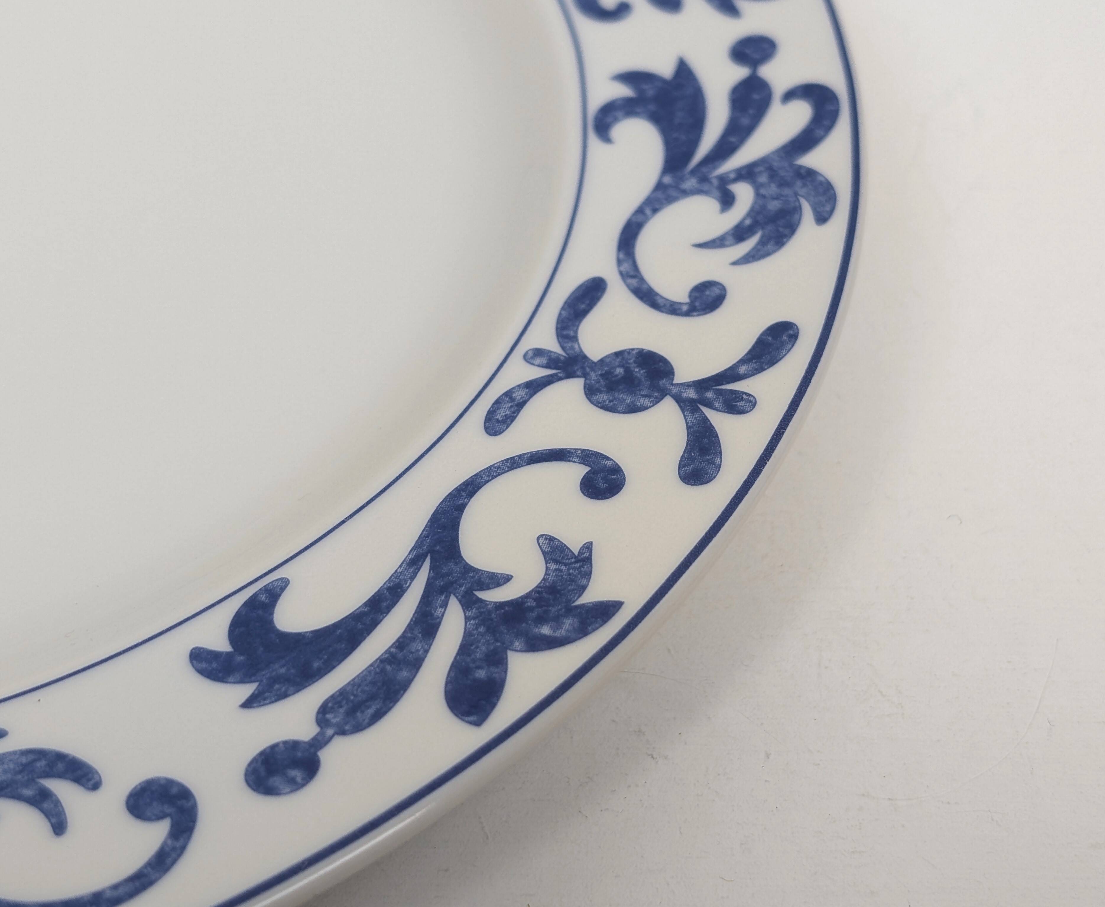 Set of 10 white and blue flat plates