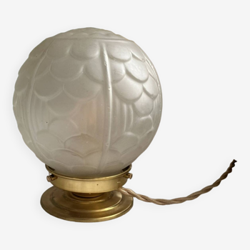 Vintage round table lamp in translucent glass - flower globe