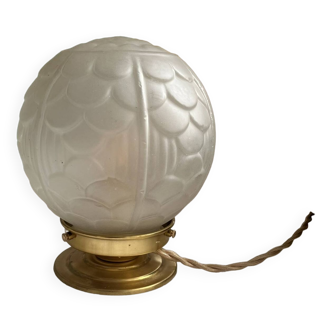 Lampe à poser vintage ronde en verre translucide - globe fleur