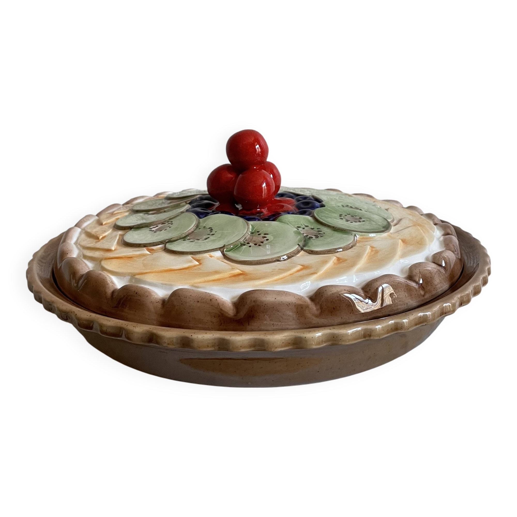 Kiwi slip ceramic pie dish