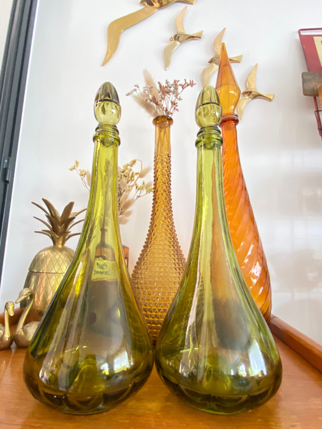 Vintage green glass carafe